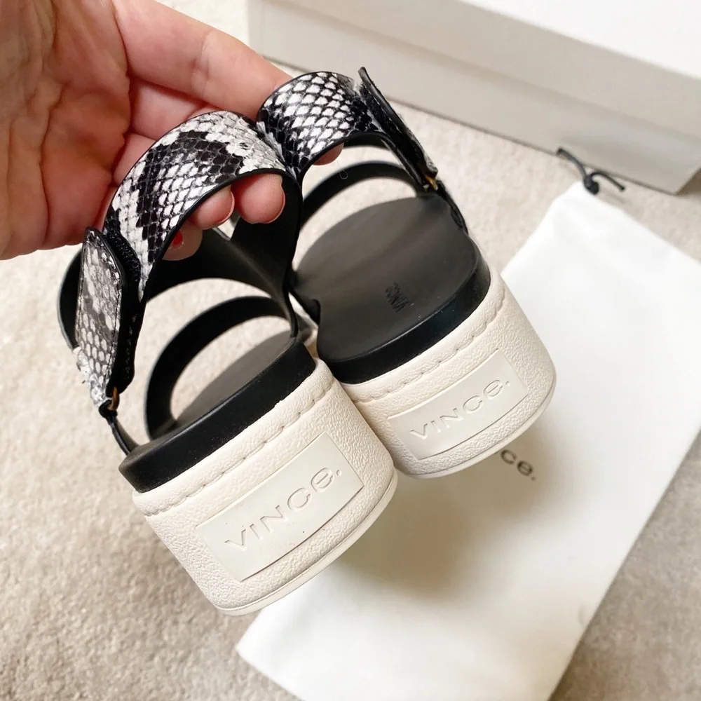 VINCE Animal Print Leather Wedge Sandals